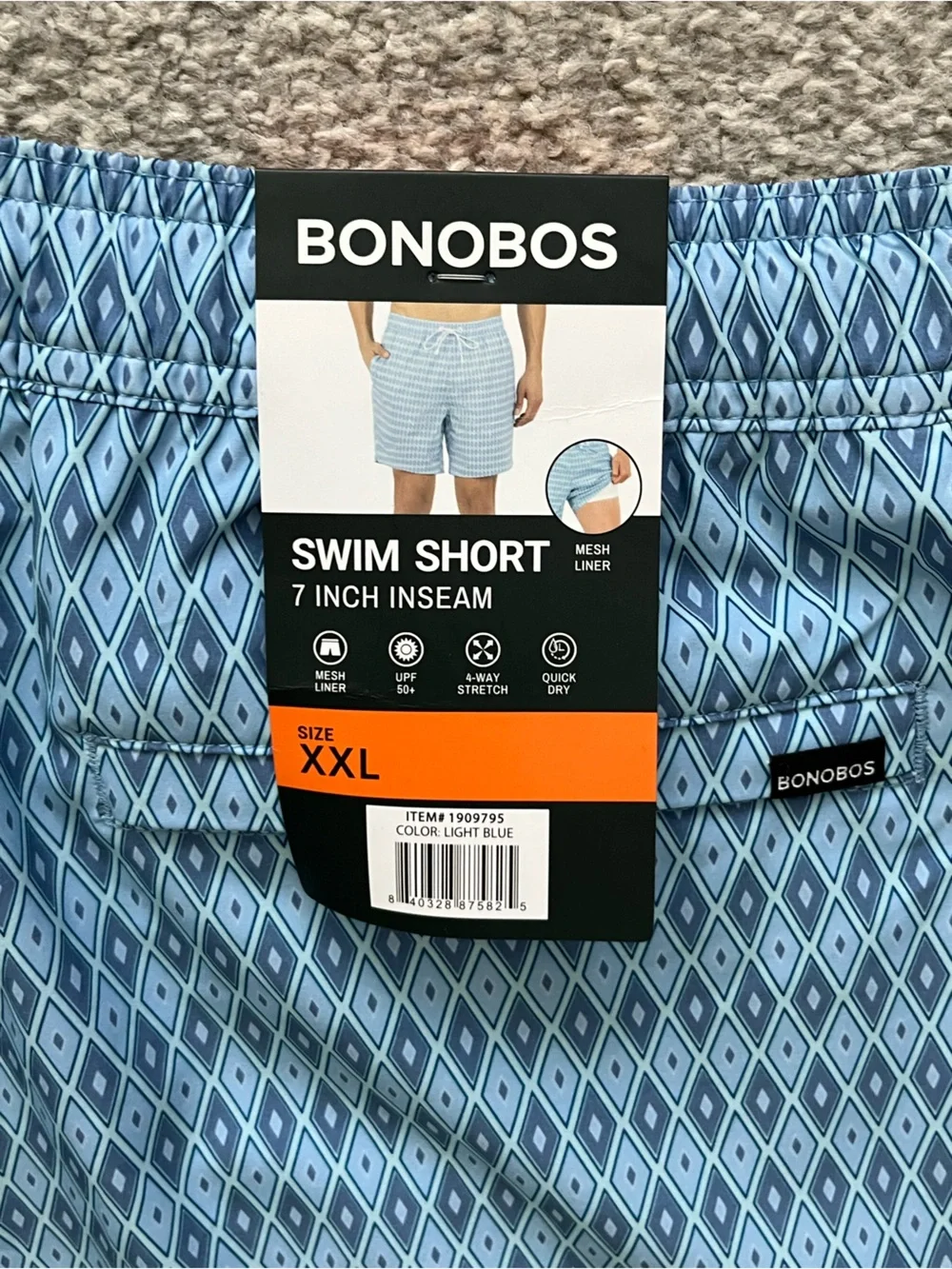 NWT Bonobos Light Blue and Black Swim Trunks Size XXL